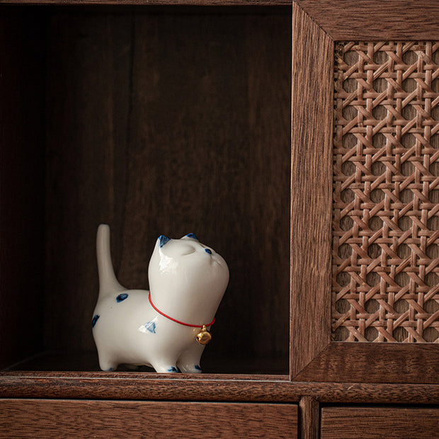 Buddha Stones Mini Lucky White Cat Kitten Tea Pet Ceramic Home Desk Figurine Decoration Decorations BS 4