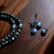 Buddha Stones 925 Sterling Silver 108 Mala Beads Eagle's Eye Stone Moonstone Positive Bracelet Mala Bracelet BS 9