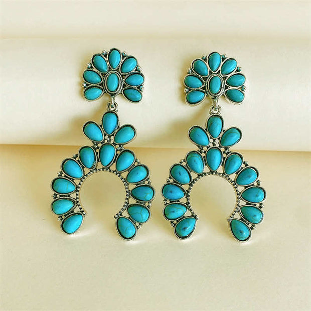 Buddha Stones Retro Bohemian Turquoise Stone Positive Love Drop Dangle Stud Earrings