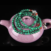 Buddha Stones Tibetan 108 Beads Malachite Red Agate Bell Protection Bracelet Mala Mala Bracelet BS 1