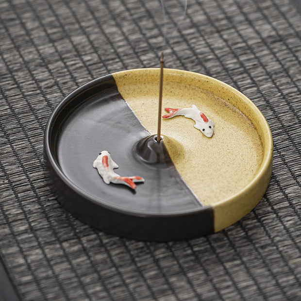 Buddha Stones Koi Fish Pattern Spiritual Healing Ceramic Incense Stick Burner Decoration
