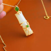 Buddha Stones White Jade Cyan Jade Bamboo Protection Necklace Pendant Necklaces & Pendants BS 6