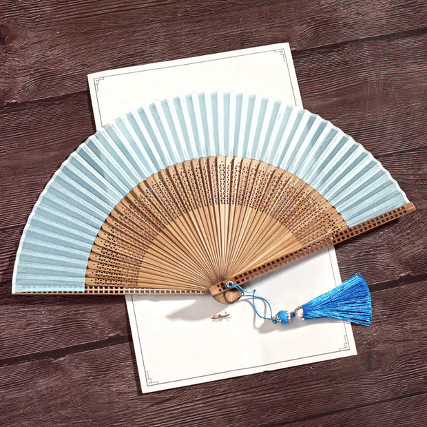 Buddha Stones Vintage Handheld Folding Fan With Bamboo Frames