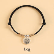 Buddha Stones Handmade 999 Sterling Silver Year of the Dragon Cute Chinese Zodiac Luck Braided Bracelet Bracelet BS Black Rope Dog(Wrist Circumference 14-17cm)