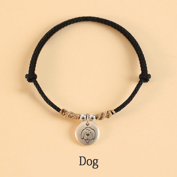 Buddha Stones Handmade 999 Sterling Silver Year of the Dragon Cute Chinese Zodiac Luck Braided Bracelet Bracelet BS Black Rope Dog(Wrist Circumference 14-17cm)