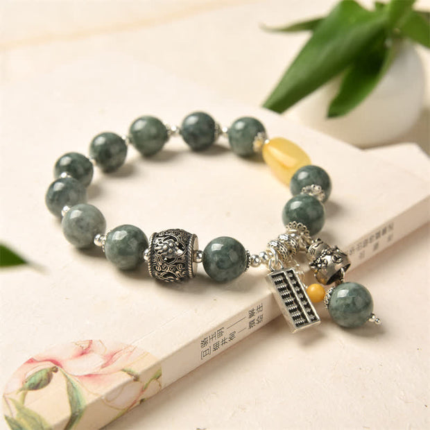 Buddha Stones 925 Sterling Silver Cyan Jade Amber Abacus Lucky Cat Success Bracelet Bracelet BS 4