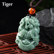 Buddha Stones Natural Jade 12 Chinese Zodiac Prosperity Necklace Pendant Necklaces & Pendants BS Tiger