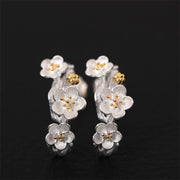 Buddha Stones 925 Sterling Silver Plum Blossom Floral Blessing Earrings Earrings BS 925 Sterling Silver Plum Blossom