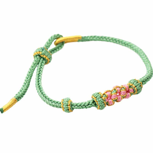 Buddha Stones Handmade Three Peach Blossoms Luck Eight Strands Braided String Bracelet Bracelet BS 5