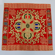 Buddha Stones Flower Endless Knot Prayer Altar Mat Healing Meditation 8 Auspicious Symbols Mat Table Runner Prayer Altar BS Flower Red