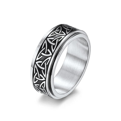 Buddha Stones  Triangle Knot Triquetra Titanium Steel Calm Rotatable Ring Ring BS Silver US12