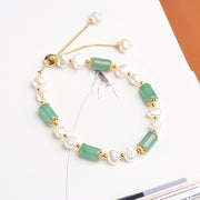Buddha Stones Green Aventurine Pearl Pink Crystal Bead Luck Bracelet Bracelet BS 5