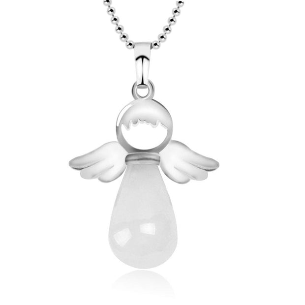 Buddha Stones Little Angel Wings Natural Crystal Luck Necklace Pendant Necklaces & Pendants BS White Crystal