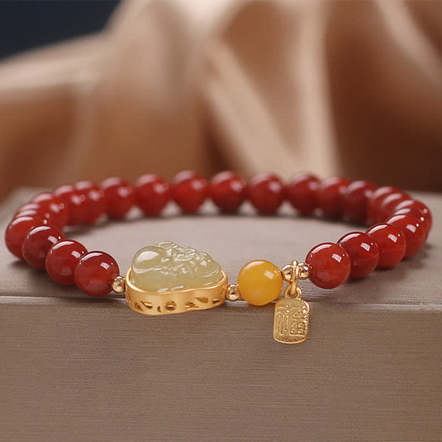 Buddha Stones Laughing Buddha Red Agate Jade Confidence Bracelet Bracelet BS 4