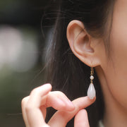 Buddha Stones 925 Sterling Silver White Jade Magnolia Flower Happiness Drop Earrings Earrings BS 1