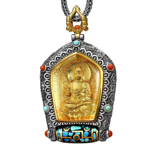 Buddha Stones Tibet Chinese Zodiac Natal Buddha Thangka Prosperity Rotatable Dzi Bead Necklace Pendant Necklaces & Pendants BS 10