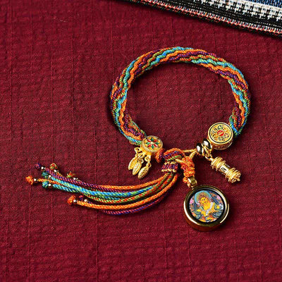 Buddha Stones Tibetan Luck Reincarnation Knot Prayer Wheel Dream Catcher Braid String Bracelet Bracelet BS Reincarnation Knot&Thangka(Wrist Circumference 14-19cm)