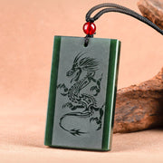 Buddha Stones Hetian Cyan Jade Dragon Engraved Success Necklace Pendant Necklaces & Pendants BS 2
