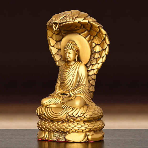 Buddha Stones Buddha Shakyamuni Snake Figurine Serenity Copper Statue Home Offering Decoration