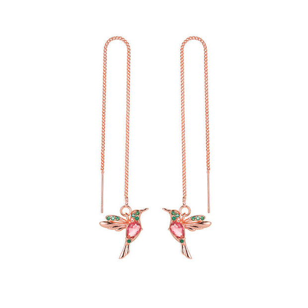 Buddha Stones Colorful Hummingbird Wealth Luck Earrings Earrings BS Rose Gold