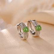 Buddha Stones 925 Sterling Silver Round Cyan Jade Success Stud Earrings Earrings BS Cyan Jade (Success ♥ Healing)