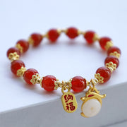 Buddha Stones Year of the Dragon Red Agate Green Aventurine Peace Buckle Fu Character Lucky Fortune Bracelet Bracelet BS Red Agate(Wrist Circumference 14-16cm)
