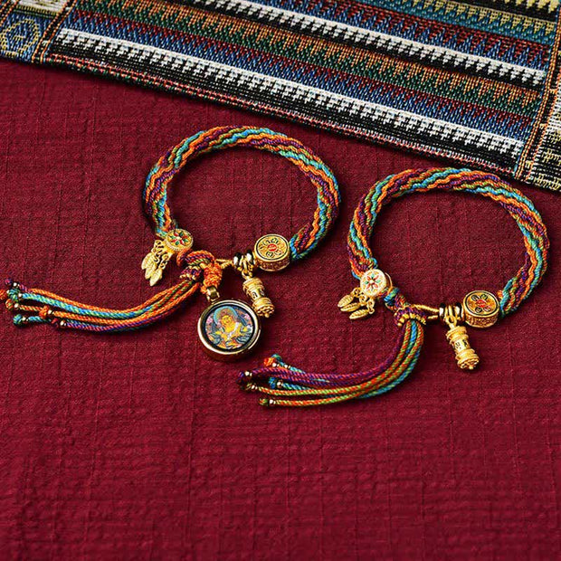 Buddha Stones Tibetan Luck Reincarnation Knot Prayer Wheel Dream Catcher Braid String Bracelet Bracelet BS 5