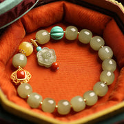 Buddha Stones Jade Amber Lotus Bead Luck Bracelet Bracelet BS 2