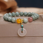Buddha Stones Natural Jade Strawberry Quartz Bead Peace Buckle Prosperity Bracelet Bracelet BS 3