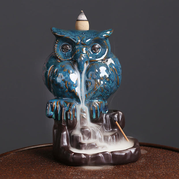 Buddha Stones Cute Owl Ceramic Backflow Smoke Fountain Meditation Healing Incense Burner Decoration Incense Burner BS 9
