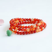 Buddha Stones Natural Red Agate Jade Lotus Confidence Blessing Auspicious Bracelet Bracelet BS 8