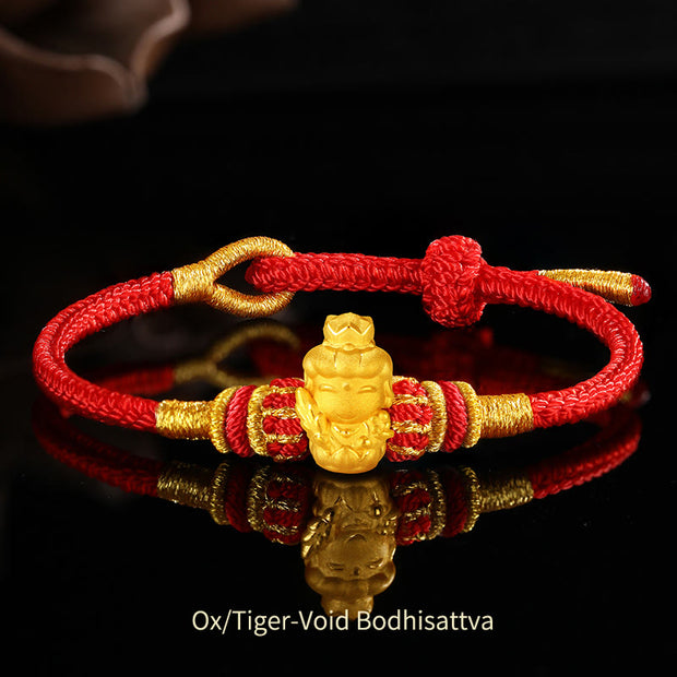 Buddha Stones 999 Gold Chinese Zodiac Natal Buddha Protection Handcrafted Red Rope Bracelet