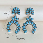 Buddha Stones Retro Bohemian Turquoise Stone Positive Love Drop Dangle Stud Earrings