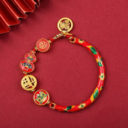 Buddha Stones Tibetan Gourd Fortune Happiness Lion Wealth Luck Bracelet Bracelet BS Red