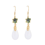 Buddha Stones FengShui White Jade Luck Drop Earrings Earrings BS 15