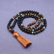 Buddha Stones Tibetan Black Onyx Peaceful Mala Set Mala Bracelet BS 3