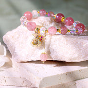 Buddha Stones Natural Strawberry Quartz Crystal Money Bag Charm Positive Bracelet Bracelet BS 9