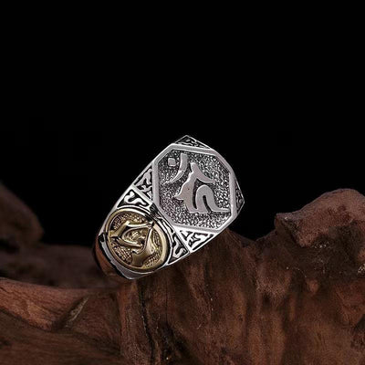 Buddha Stones 925 Sterling Silver Sanskrit Design Carved Protection Adjustable Ring Ring BS Sanskrit Ring(Adjustable)