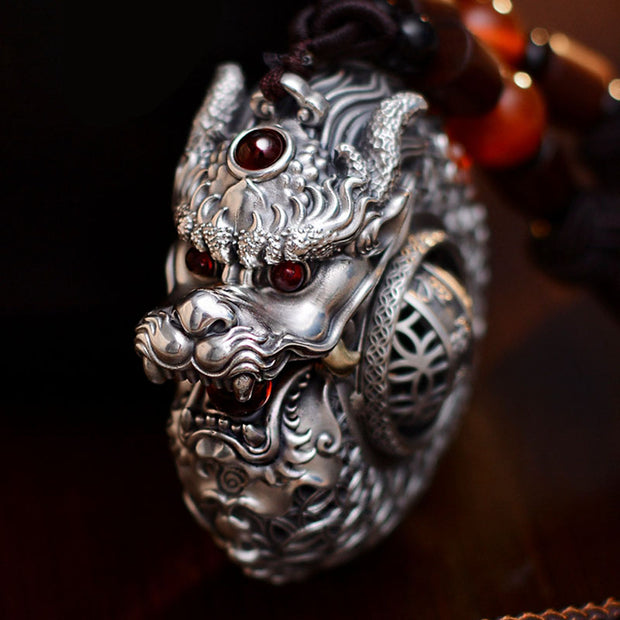 Buddha Stones 999 Sterling Silver Year of the Dragon Rotatable Ball Five Elements Copper Coin Strength Hanging Decoration Hanging Decoration BS 1