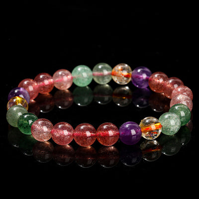 Buddha Stones Natural Multicolored Strawberry Quartz Love Healing Beaded Bracelet