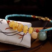 Buddha Stones 925 Sterling Silver Natural Turquoise Amber PiXiu Protection Bracelet Bracelet BS 2