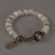 Buddha Stones Tibetan Yak Bone Gold Sheen Obsidian Brass Bead Strength Bracelet