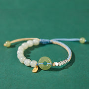Buddha Stones 925 Sterling Silver Hetian Jade Peace Buckle Beaded Luck Happiness Charm Bracelet Bracelet BS Blue