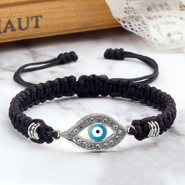Buddha Stones Evil Eye Keep Away Evil Spirits String Bracelet Bracelet BS Black Light Blue Evil Eye Silver Border