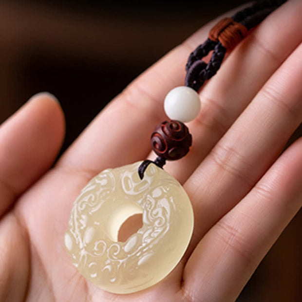 Buddha Stones PiXiu Peace Buckle Jade Small Leaf Red Sandalwood Cinnabar Agate Luck Necklace Pendant Necklaces & Pendants BS 4