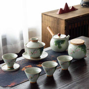Buddha Stones Lotus Koi Fish Pod Leaf Ceramic Gaiwan Sancai Teacup Kung Fu Tea Cup And Saucer With Lid 140ml