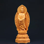 Buddha Stones Handmade Thuja Sutchuenensis Wood Kwan Yin Avalokitesvara Prosperity Decoration Decorations BS 6