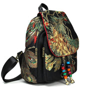 Buddha Stones Peacock Embroidery Canvas Tassel Backpack Backpack BS 3