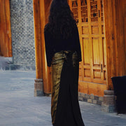 Buddha Stones Tibetan Dress Clothing Lhasa Gold Black Long Wrap Dress Maxi Dress Women Clothing