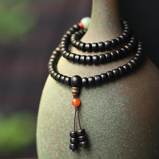 Buddha Stones 108 Mala Beads Agarwood Jade Strength Calm Bracelet Bracelet Mala BS 5